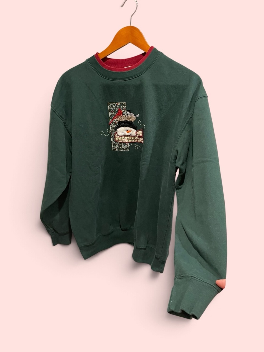 Cute 90s cottagecore oversized mock neck sweatshirt snowman birds nest